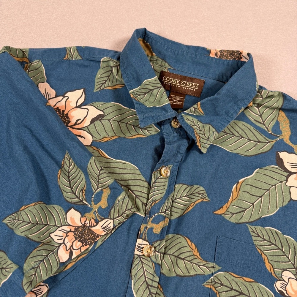 Cooke Street Mens Button Up Hawaiian Shirt 2XL Blue Cotton Floral Print Tropical